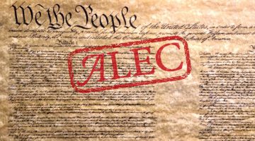Red ALEC stamp on constitution