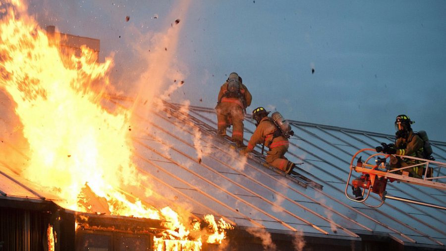 firefighters on roof