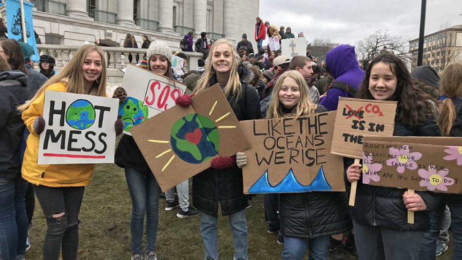 Taking part in the March 15th global protest, thousands of students in Madison, Wisconsin, march on the state Capitol demanding action on climate change.