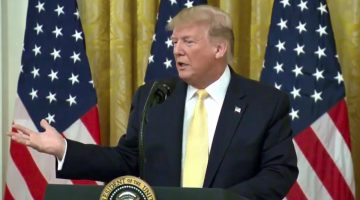 President Trump at a Presidential Social Media Summit in the East Room of the White House.